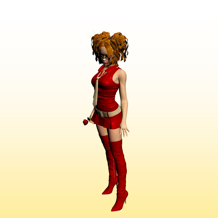 Dekle v rdečem škorenju 3D Model Woman